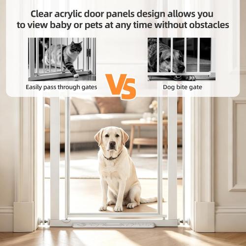 56 Extra Tall Pet Gate for Cats, 29.5-33.5 Wide Pressure Mount Clear Acrylic Tall Dog Gate Safety Barrier, No Drilling Gate Indoor for Doorways Hallway, White
