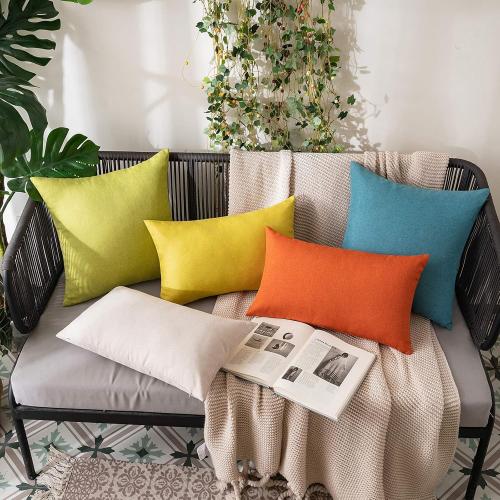 MIULEE Pack of Decorative Outdoor Solid Waterproof Throw Pillow Covers Spring Faux Linen Garden Farmhouse Cushion Cases for Summer Patio Tent Balcony Couch Sofa 18x18 Inch Green