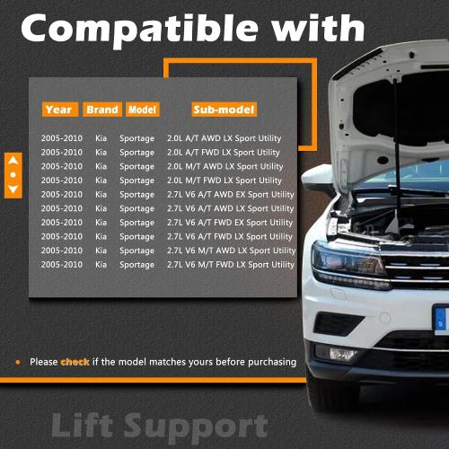 2 Pcs 18.95 in Back Glass Lift Support Compatible with Kia 06-10 Sportage Vehicle Manufactured Window Struts Replaces 871701F100 871701F110