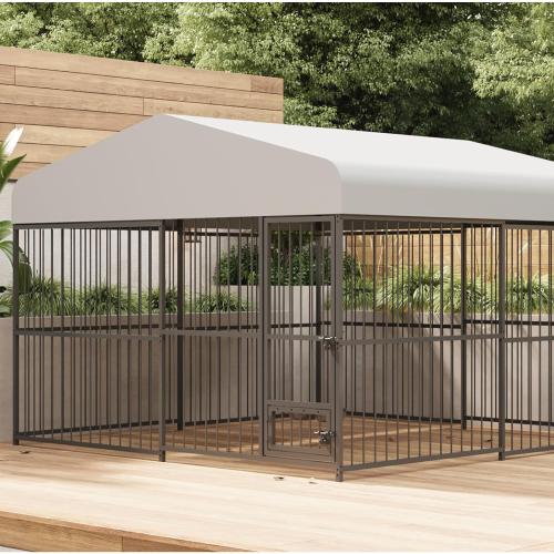 10x10x6 FT Outside Dog Kennel with Roof,Heavy Duty Outdoor Kennels for Large Dogs,with Uv-Resistant Waterproof Roof Covered Outdoor Dog Run,Lock,for Medium and Large Dogs,Easy Assembly
