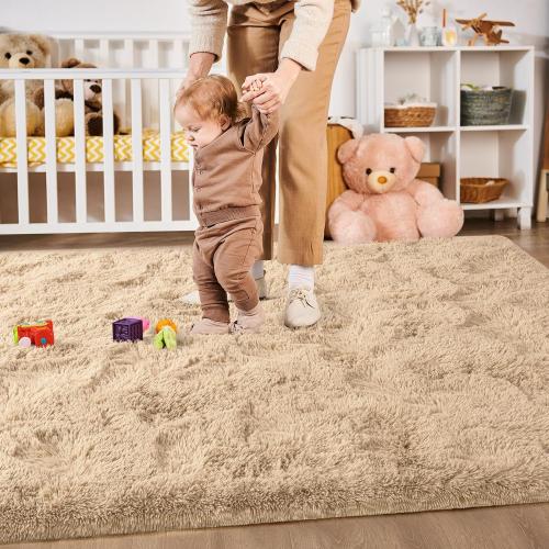Merelax Soft Modern Indoor Large Shaggy Rug for Livingroom Bedroom Dorm Kids Room Home Decor, Non-Slip Plush Fluffy Furry Fur Area Rugs Comfy Nursery Accent Floor Carpet 9x12 Feet, Light Tan