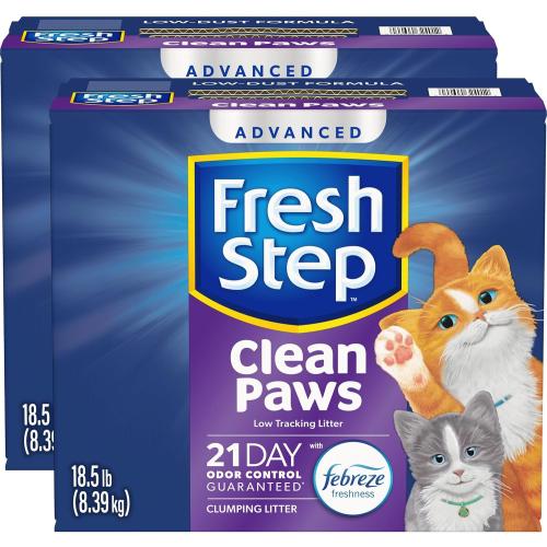 Fresh Step Clean Paws Cat Litter with Febreze Freshness, Advanced Multi Cat Low Tracking Clumping Litter, 37 lbs. (2 x 18.5 lb. Box)
