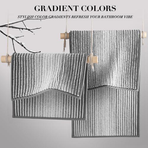 BSICPRO Bathroom Rugs and Mats Sets, 2 Piece Thick Absorbent Chenille Non Slip, Soft Shaggy Floor Mats, Machine Washable (20 x 47 Plus 16 x 24, Gray)