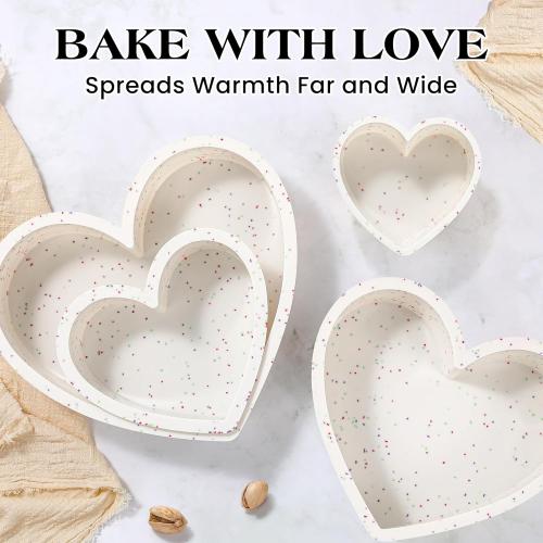 3 Pcs Silicone Heart Shaped Cake Pans 10 Inch 8 Inch 6 Inch Mini Small Large Heart Cake Pan Set Nonstick Silicone Heart Molds for Baking (Cream)
