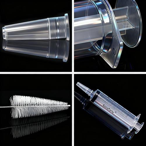 Multipurpose Measuring Syringes with 5 Extra Caps, 50 Pack Reusable 2oz Syringe, and Cleaning Brush - Great for Various Applications