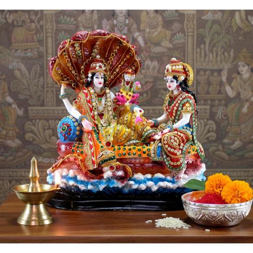 Size 10 eSplanade - Resin Lord Vishnu with Laxmi in Ksheer Sagar - Lakshmi Narayan Murti Idol Statue Sculpture - Pooja Articles - Multicolour - 10 Inches