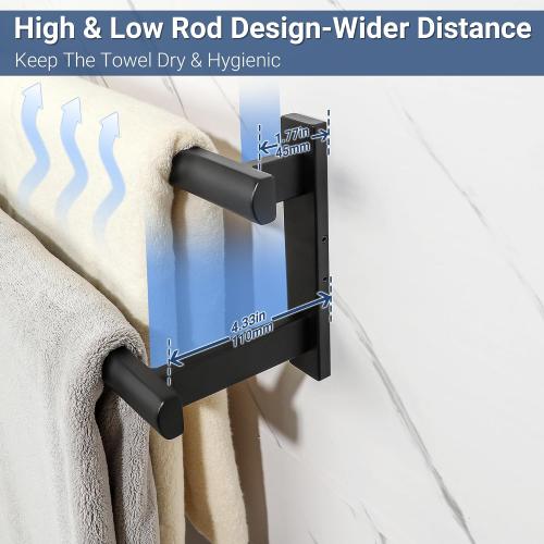 SAYAYO Double Towel Bar for Bathroom, 24 Inch Matte Black Bath Towel Rack Towel Holder Wall Mounted, SUS304 Stainless Steel