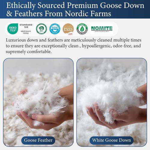 SANSWAN Luxury Goose Down Pillow King Set of 2, Cooling Breathable Hotel Quality Medium Firm for Hot & All Position Sleepers, Hypoallergenic