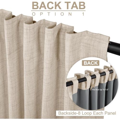100% Blackout Shield Linen Blackout Curtains for Bedroom 84 Inches Long, Back Tab/Rod Pocket Living Room Drapes, Thermal Insulated Blackout Curtains 2 Panels Set, 50 W x 84 L, Oatmeal