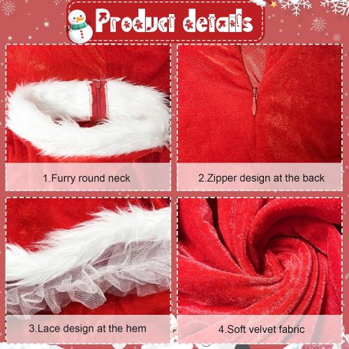Kids Large Girls Santa Dress - Mrs Claus Costume Christmas Outfit with Belt Socks Hat Gloves