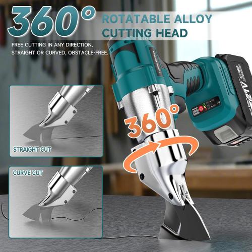Cordless Sheet Metal Cutter, Metal Cutting Shears with 2×4.0Ah Battery, 360° Pivoting Head Brushless Variable Speed Electric Metal Shears Tool for Cutting Stainless Steel & Iron & Cardboard