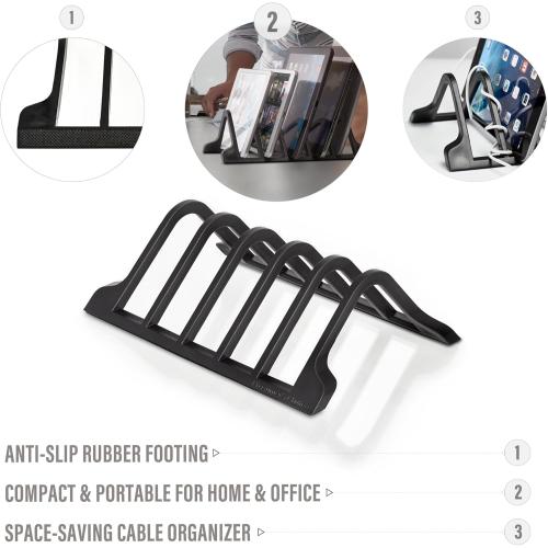 Prosumer's Choice Universal Charging Rack Organizer - Multi Device Stand Holds 5 Tablets or Smartphones - Desktop Tablet Holder and Storage Station - Compact Tech Organizer Dock for Home or Office