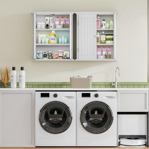 ChooChoo Bathroom Wall Cabinet, Over The Toilet Space Saver Storage Cabinet, Medicine Cabinet with 2 Door and Adjustable Shelves, Cupboard