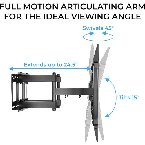 Black HumanCentric Heavy Duty TV Wall Mount for 75-100 TVs Flat or Curved up to 176lb, Full Motion, 15° Tilt, 45° Swivel, 24 Extension, Max VESA 900x600mm, Hardware Included Install on Wood or Concrete