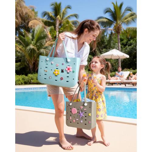 BAGSMART Beach Bag for Women, Water-resistant Rubber Tote Bag, Sandproof Vacation Essentials for Summer Swim Cruise Pool MISSING CHARMS