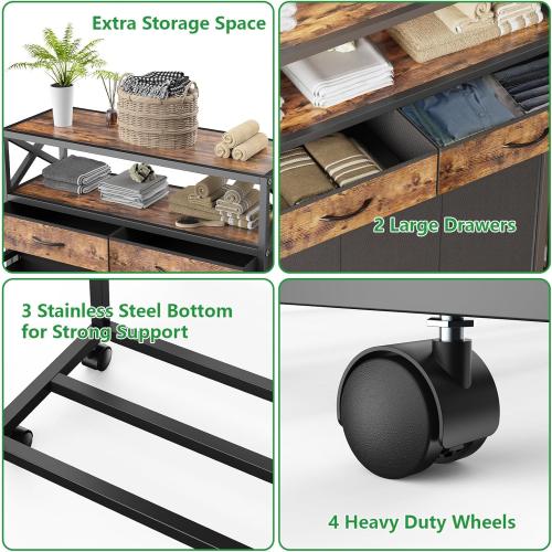 Laundry Hamper 3 Section, 150L Rolling Laundry Sorter Basket with 2 Shelves and 2 Drawers, 3 Compartment Clothes Organizer Cart with Wheels, Pull-Out Bags for Laundry Room, Bathroom, Bedroom