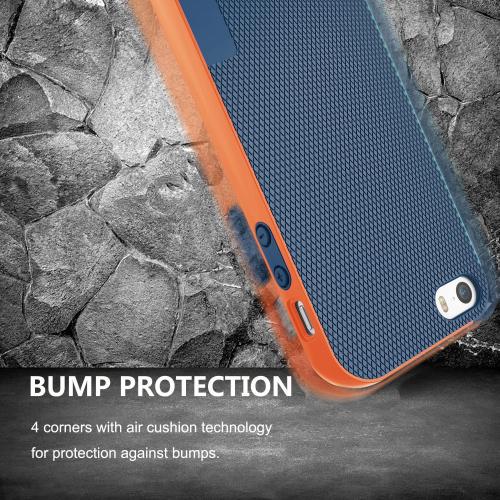 Case for iPhone SE (1st gen - 2016), Case for iPhone 5S with 2 Pack Tempered Glass Screen Protector, Contrasting Colors Ultra Slim One-Piece Anti-Slip Rugged Soft TPU Bumper Shockproof Case - Blue