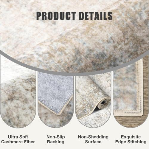 5x7 Area Rug Living Room Rug: Washable Modern Abstract Soft Thin Rug Indoor Floor No Slip Stain Resistant Carpet for Bedroom Dining Room Farmhouse Nursery Home Office - Brown Grey