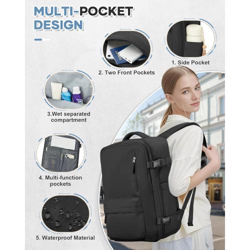 VECAVE Carry On Backpack for Women,Large Travel Backpack Flight Approved,Waterproof 15.6 Inch Laptop Backpack Business Work Backpacks Men Mochila De Viaje Black