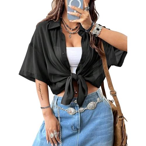 Women 2XL Mesh Button Down Top Half Sleeve Collared Shirt Blouse
