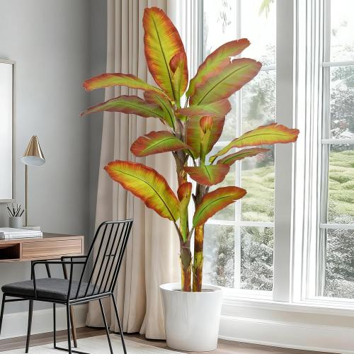 Artificial BananaTree 7FT Tall Large Faux Trees with Realistic Leaves, Fake Banana Floor Potted Artificial Plants for Home Office Living Room Indoor Outdoor Decor (84in,1Pack)
