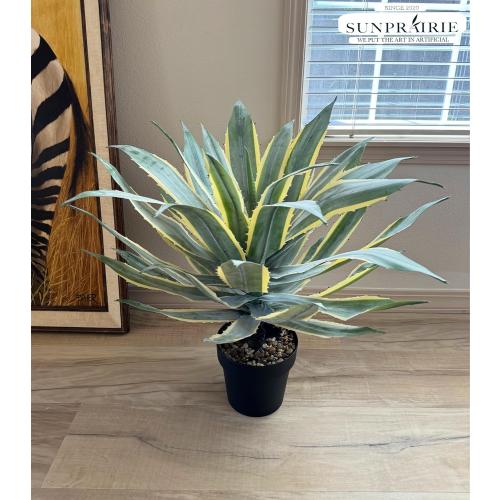 SUNPRAIRIE 32 Inch Tall Large Faux Agave Plant with Two-Tone Sawtooth Edged Leaves; Planted in Black Pot with Real Stone Pebbles. Large Artificial Plants Indoor and Outdoor.