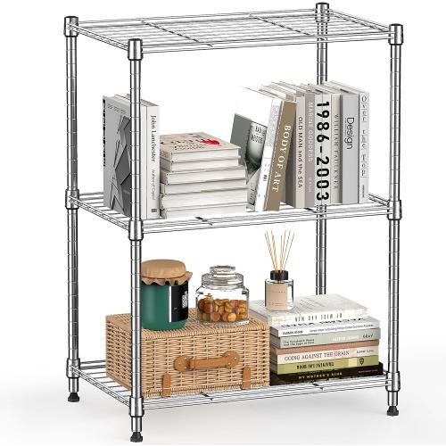 450 lbs Wire Storage Shelving 3-Tier Utility Shelving Unit Steel Organizer Wire Rack for Home,Kitchen,Office,Chrome(11.8 D x 17.7 W x 26.3 H)