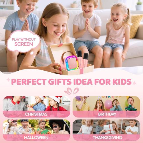 Mini Karaoke Machine for Kids, 2026 TOP Toys Birthday Gifts Ideas for Girls Ages 4, 5, 6, 7, 8, 9, 10, 12  Years Old, Portable MP3 Player with 2 Wireless Mics for Family Home Party