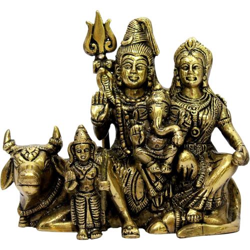 eSplanade Brass Shiv Parivar, Shiva Parvati, Shiva, Bholenath, Shankar Parvati with Ganesha Nandi Murti Moorti Idol Statue Sculpture - 5.5 Inches