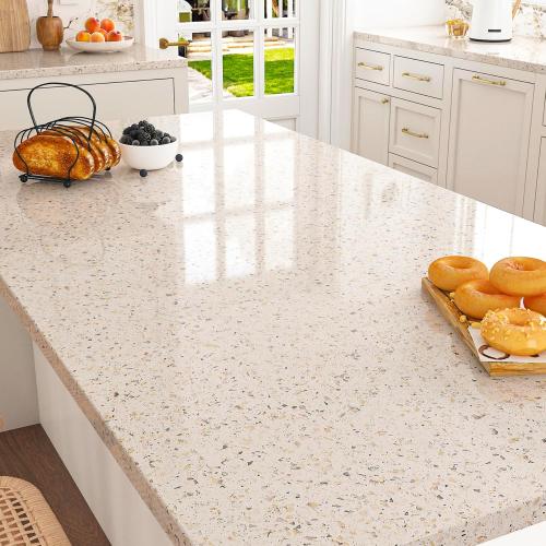 35x120 Large Countertop Contact Paper Beige Granite Contact Paper for Countertops - Counter Top Peel and Stick Waterproof Beige Granite Wallpaper for Kitchen Counter Vinyl Wrap