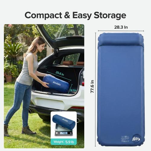 Self-Inflating Sleeping Pad for Camping, 3 Ultra-Thick Outdoor Camping Mat with Pillow & 9.5 R-Value, Insulated All-Season Foam Camping Mattress for Camping Travel Tent Car