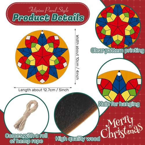 Syhood 24 Pcs Philippine Christmas Tree Parol Ornament Christmas Mini Parol Wooden Hanging Ornaments Philippine Gift Traditional Capiz Star Decor for Home Window Holiday Xmas Tree (Ornate)