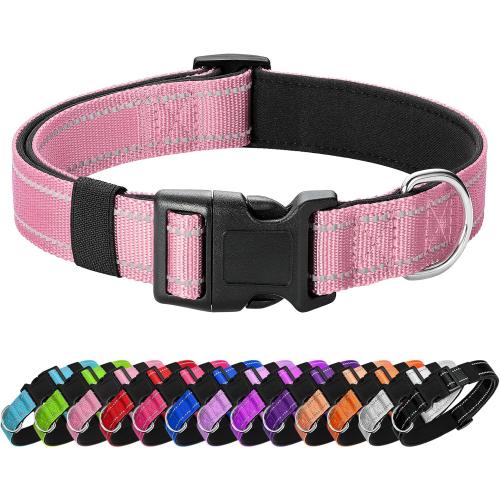 Reflective Dog Collar Padded with Soft Neoprene Breathable Quick Release Basic Dog Collars for Medium Dogs Pink Girl