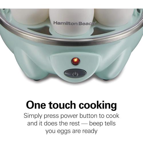 Hamilton Beach 3-in-1 Electric Egg Cooker for Hard Boiled Eggs, Poacher Eggs, Omelet Maker & Vegetable Steamer, Holds 7, Mint (25504)