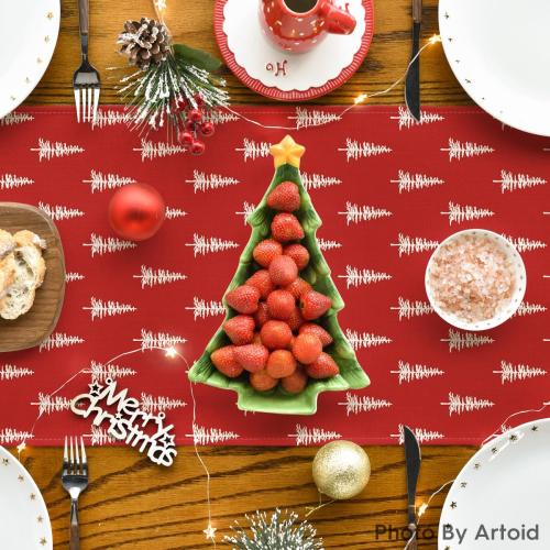 Artoid Mode Red Xmas Tree Christmas Table Runner, Seasonal Winter Kitchen Dining Table Decoration for Home Party Decor 13x72 Inch