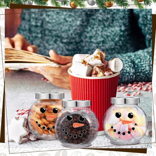 Bokon 3 Sets 16.2 oz Christmas Glass Jars with Lids Hot Chocolate Hot Cocoa Bar Supplies Snowman DIY Candy Jars Wooden Spoons for Marshmallow Cocoa Bombs Coffee Beans Christmas Party Favors
