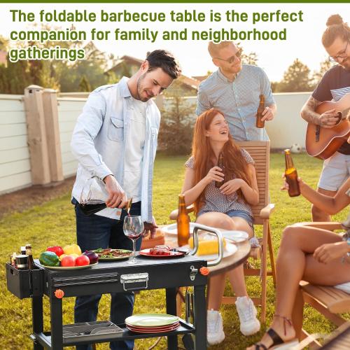 Portable Outdoor Grill Table, Blackstone Grill Stand Solid and Sturdy 31W x 17D, Movable Kitchen Cooking Prep BBQ Cart with Wheels, Folding Cart for Ninja, Blackstone Griddle 17/22 etc