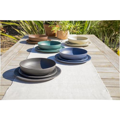 TarHong Planta Artisan Solid Dinner Plate, 10.5, Planta (Majority Plant Based with Melamine Binder), Shatterproof, Indoor/Outdoor Entertaining, Set of 6, Blue Matte