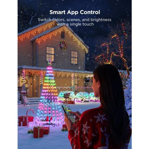 Govee Christmas Cone Tree Lights, 7.5ft 370 LEDs RGBIC Christmas Tree Lights with Smart App Control, IP67 Waterproof Outdoor String Lights for Christmas Decorations, 82  Scene Modes, Music Sync