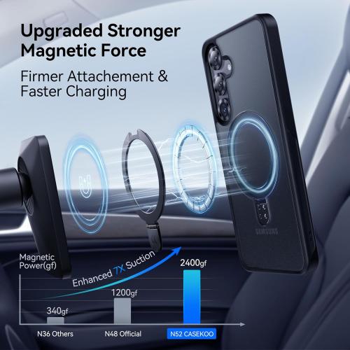 CASEKOO Patented Magnetic Ring Stand for Samsung Galaxy S25 Plus Case [16FT Military Drop Protection] [Compatible with MagSafe] Matte Translucent Slim S25 Plus Case 6.7'' 2025, Black