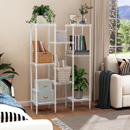 480 lbs Storage Shelves 4 Tier Shelving Units for Storage, Wire Shelving Unit for Closet, Adjustable Shelves for Bathroom Steel Organizer Wire Rack, White 11.8 D x 11.8 W x 47.3 H