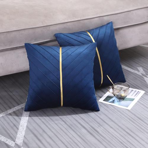 Tosleo Navy Blue Pillow Covers 18 x 18 inch Pack of 2 with Gold Leather Soft Velvet Throw Pillow Covers Decorative Couch Pillowcases Luxury Modern Pillow Cover Spring Home Decor