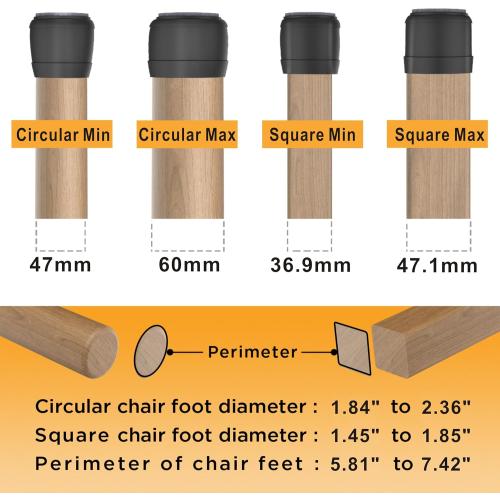 Extra Large Chair Leg Floor Protectors, (Fit: 1.84-2.36 Black).