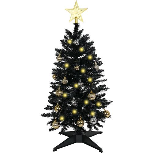 Sunshine Black Christmas Tree with Light 3ft Artifical Full Christmas Tree with Ball & Star Ornaments 8 Lighting Modes for Holiday Decor