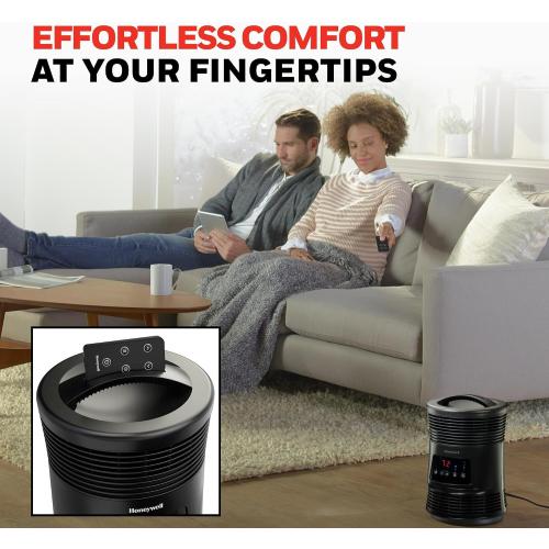 Honeywell HHF370B 360 Degree Surround Fan Forced Heater with Surround Heat Output Charcoal Grey Energy Efficient Portable Heater with Adjustable Thermostat & 2 Heat Settings , Black