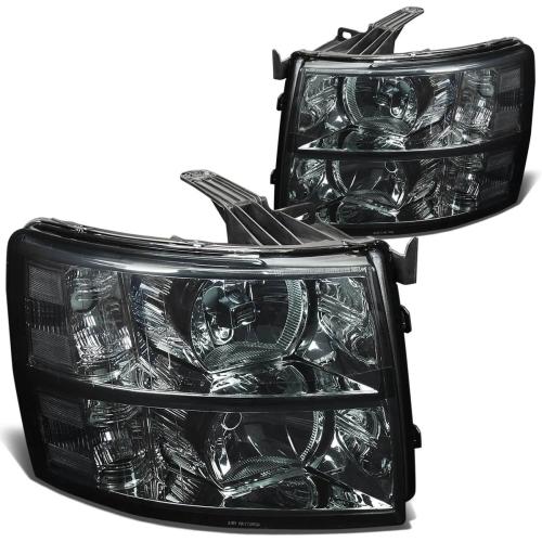 DNA MOTORING HL-OH-CSIL07-SM-CL1 Pair of Smoke Lens Headlights Compatible with 07-13 Silverado 1500/07-14 Silverado 2500 HD 3500
