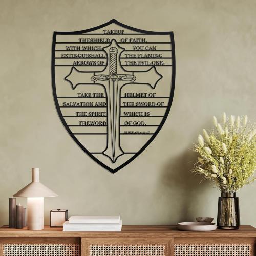 Cpcdaosk Armour of God Metal Wall Art, Bible Verse Large Wall Decor, Christian Cross Religious Hanging Sign for Living Room Bedroom Bathroom Study Room Decoration