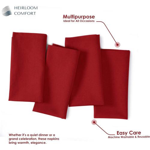 Red Cloth Napkins 17 x 17 Inch, Soft, Absorbent, Durable, Reusable, Washable Fabric, Set of 12 - Perfect Table Napkin for Dinner, Fall, Weddings, Holiday, Christmas, Everyday Use