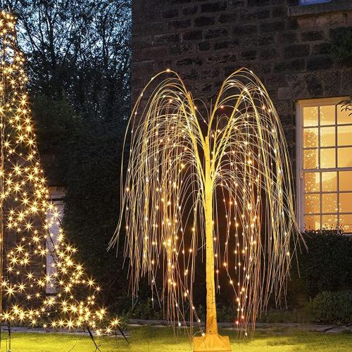6Ft LED Lighted Tree Weeping Willow Tree Outdoor, 18 Colors Changing Light Up Willow Trees Remote Control for Indoor Outside Home Wedding Halloween Christmas Decorations