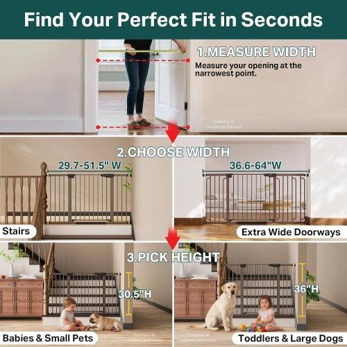 Cumbor 29.7-51.5 in Extra Wide Baby Gate for Stairs, Dog Gate Indoor Brown | Mom's Choice Awards Winner, Auto Close with Double Lock for Doorways, Child Gate for Toddlers & Pets, Pressure Mounted